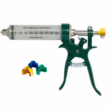 Jeringa NEO-VET Dial simil Master cuerpo plástico 50cc + identificadores + kit de gomas